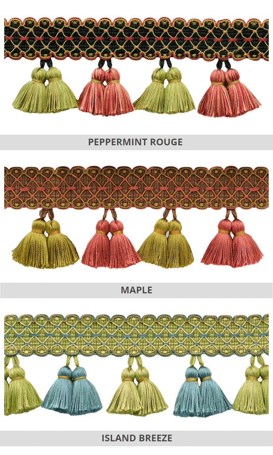 Vintage Woven Braid Tassel Rayon Trim Pastel Color Drapes