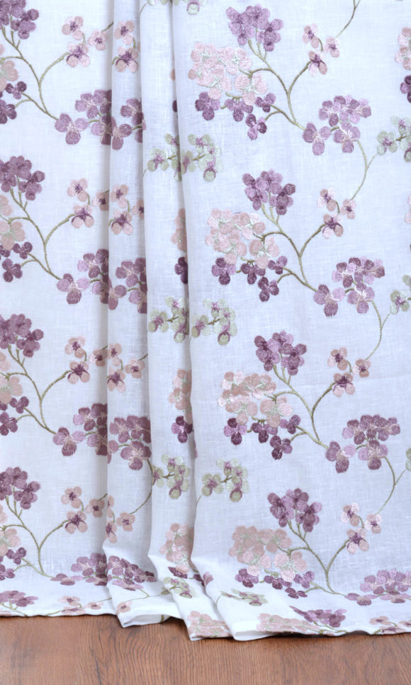 Semi Sheer Floral Drapes Online I White/ Pink/ Purple I Spiffy Spools