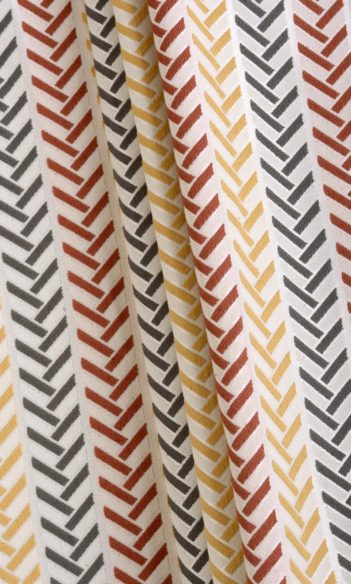 Herringbone Print Curtains Online I Red/ Yellow/ Charcoal I Spiffy Spools