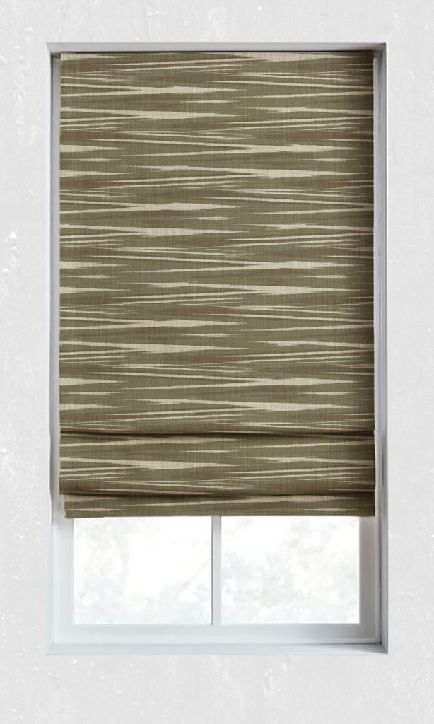 'Fergana' Ikat Roman Shades (Moss Green/ White/ Brown)