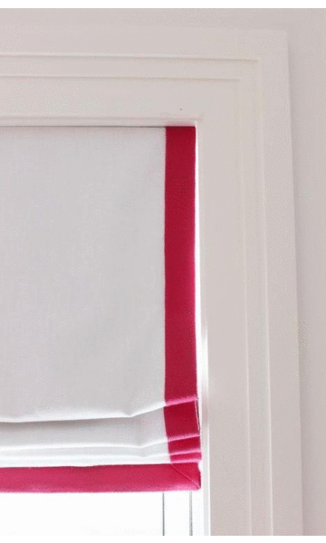 White Custom Roman Shade With Ribbon Trim