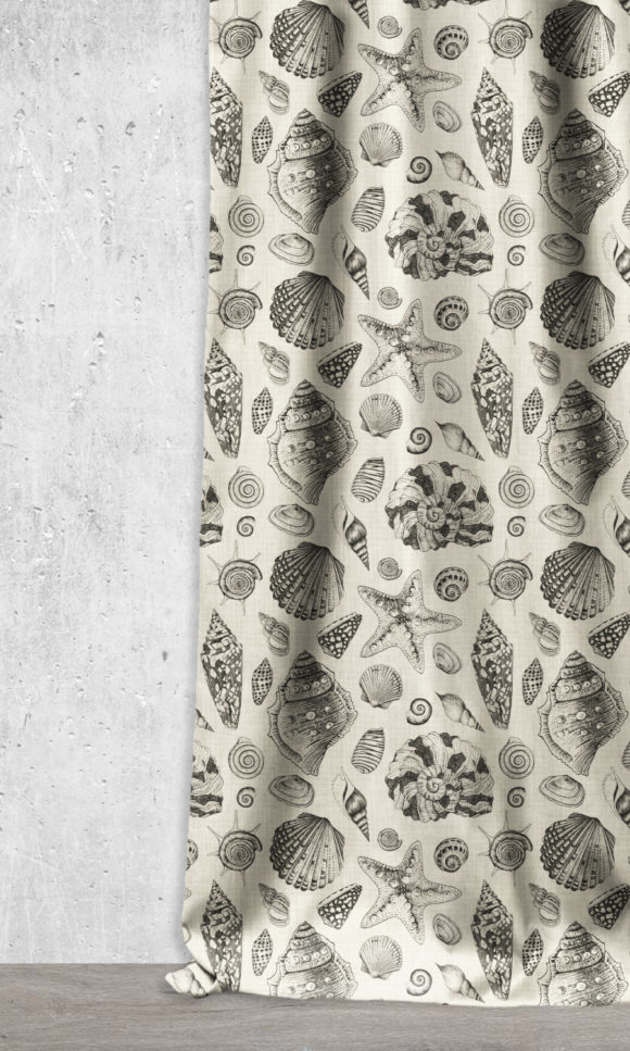 Coastal Themed Fabric By The Yard I Black/ Milky White