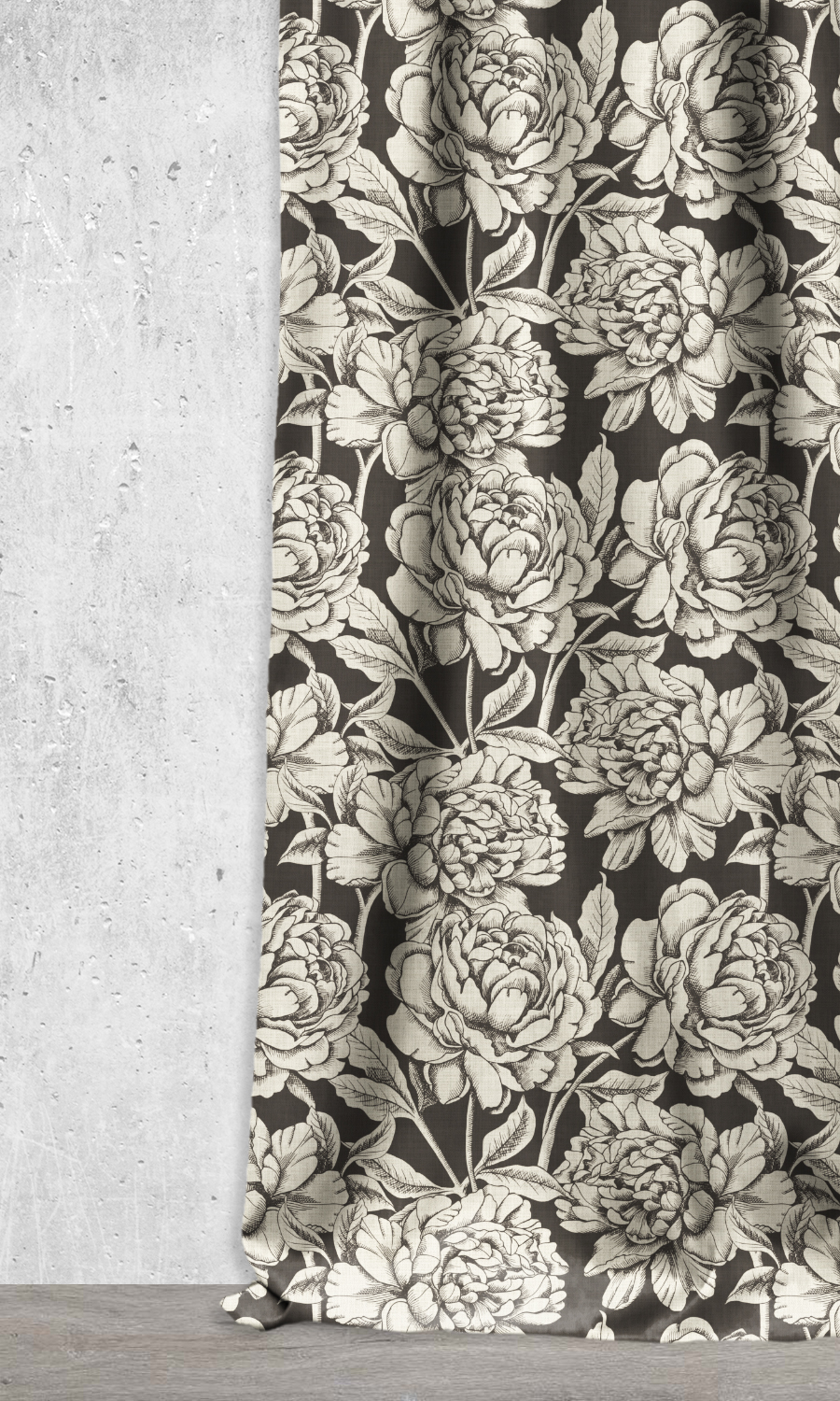 Botanical Bliss' Floral Print Curtains (Black/ Milky White)
