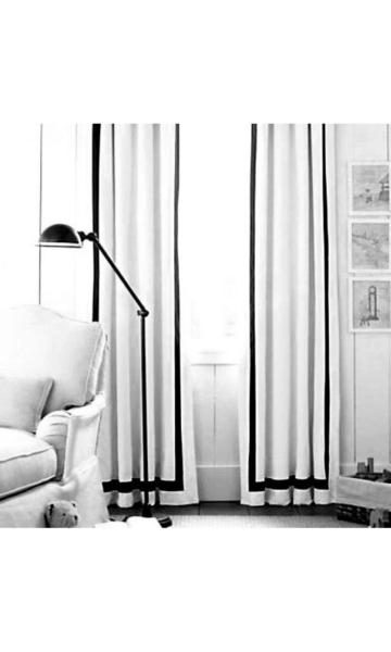 White Living Room Custom Curtains With Trim