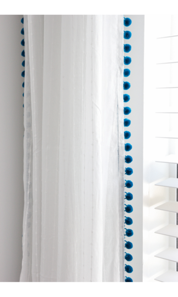 White Sheer Custom Curtain With Pom Pom Trim