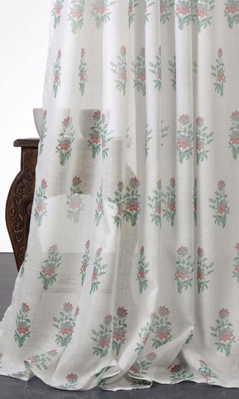 Sheer Floral Curtains Online I White/ Red/ Green I Spiffy Spools