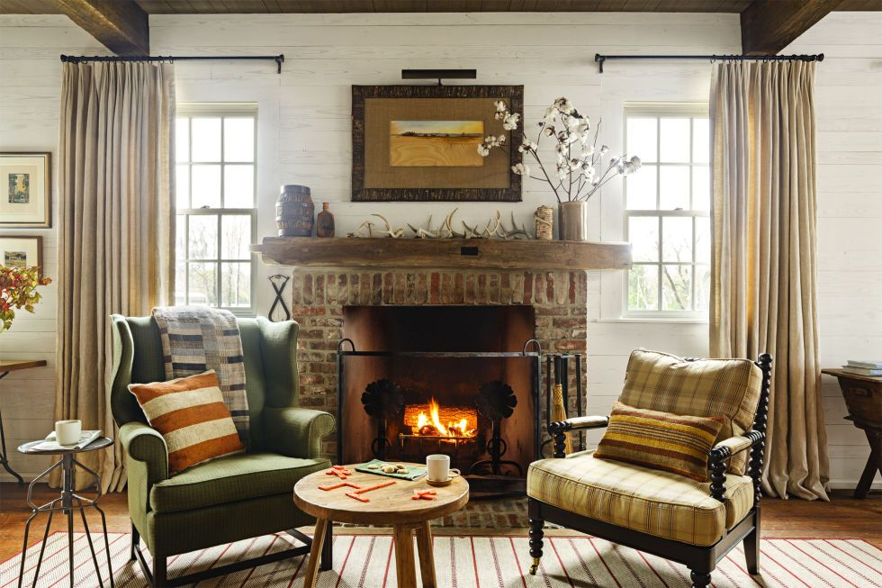 Cozy rustic fireplace