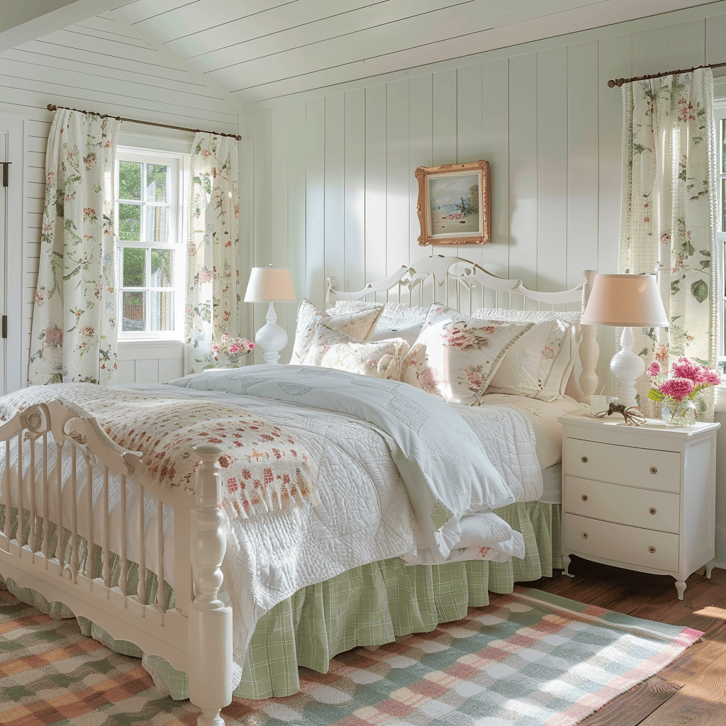 Neutral-hued cottage core bedroom