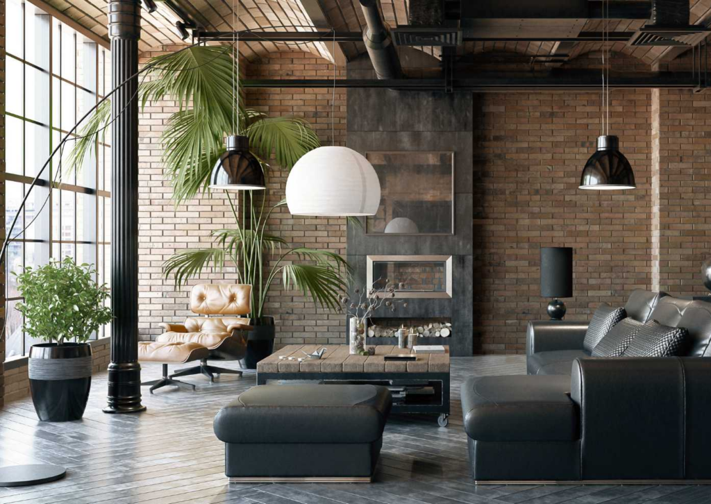 Plants in industrial style living room