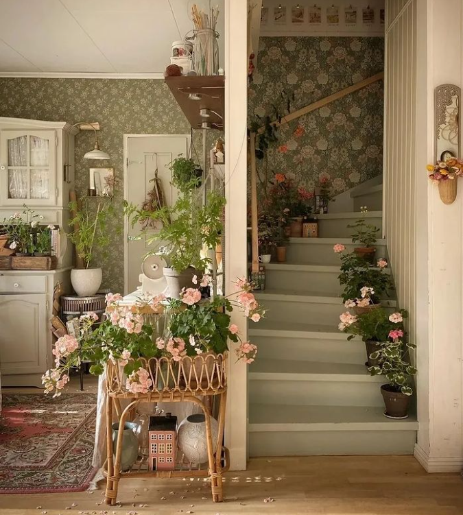 Plants and flowers in cottage style decor