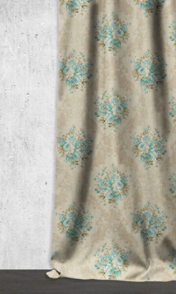 'Half Moon Caye' Floral Dimout Bespoke Curtains (Blue/ Ivory)